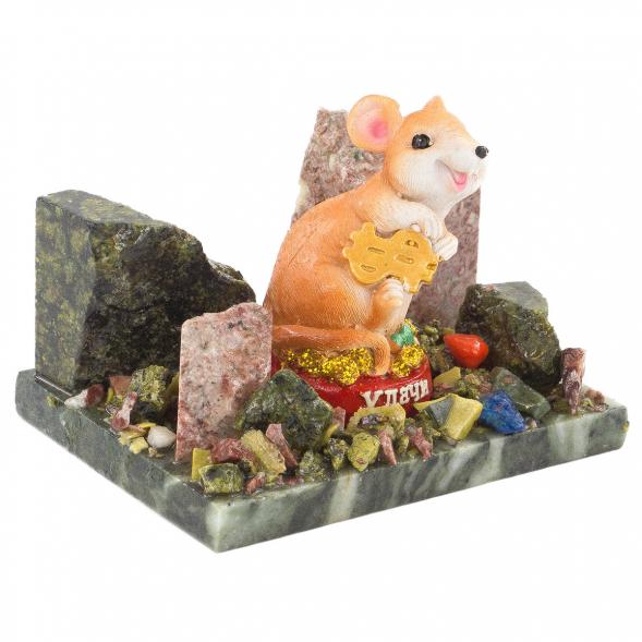 Сувенир &amp;quot;Мышка с долларом&amp;quot; змеевик самоцветы 120228