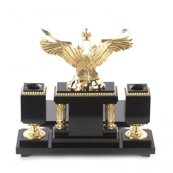 Письменный набор &amp;quot;Двуглавый орел&amp;quot; из натурального малахита с бронзовым литьем 121166