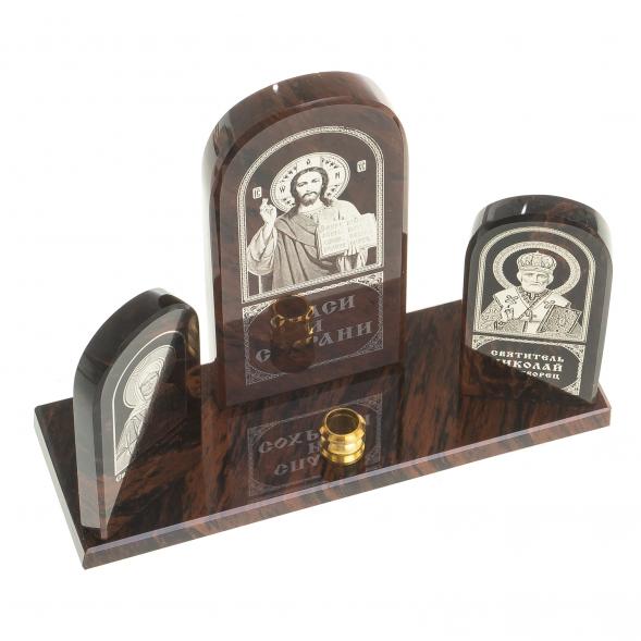 Икона триптих &amp;quot;Спаситель, Матрона, Николай&amp;quot; камень обсидиан 122910