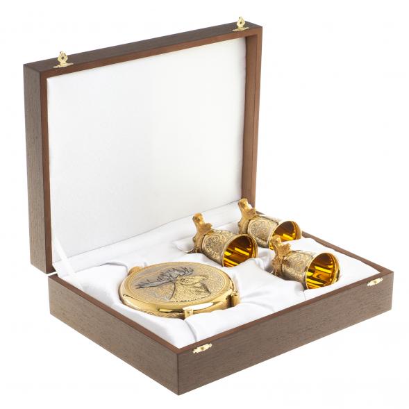 Подарочный набор &amp;quot;Лось&amp;quot; фляжка и 3 стопки перевертыша Златоуст 123681