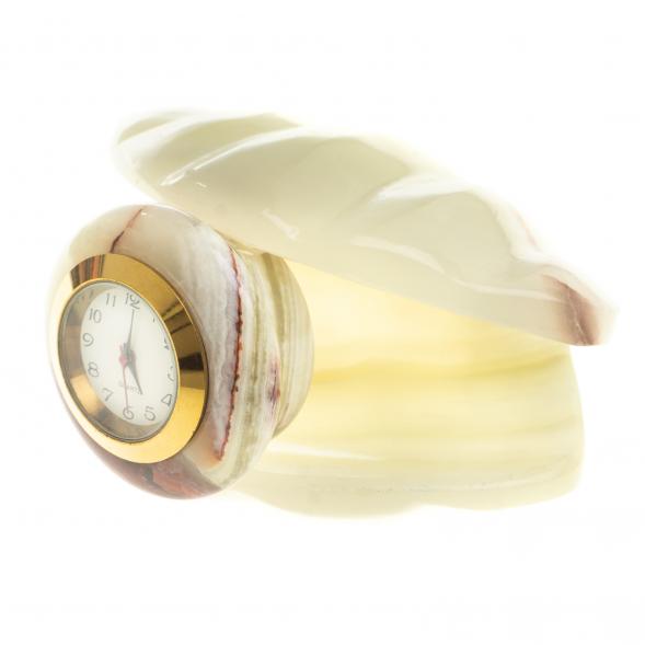 Часы &amp;quot;Ракушка&amp;quot; из натурального камня оникс 9х9х5 см (2,5) / настольные часы / часы декоративные / кварцевые часы / интерьерные часы / подарочные часы 