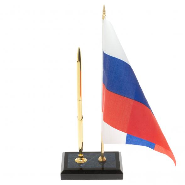 Подставка под ручку с флагом РФ из иркутского лазурита 9х6х25 см 129527