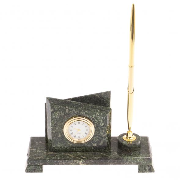 Визитница настольная с подставкой под ручку Мини 3&amp;quot; камень змеевик 126321