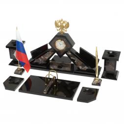 Настольный набор "Герб" из конгломерата с бюваром и лотком А4