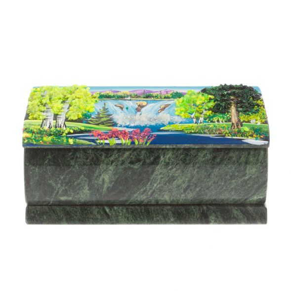 Шкатулка с росписью &amp;quot;Лето. Водопад&amp;quot; камень змеевик 15х7,5х6 см 127405