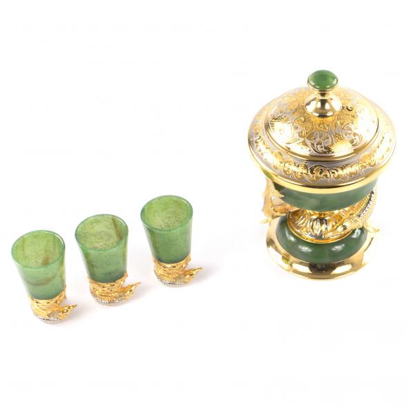 Подарочный набор &amp;quot;Икорница две рыбки со стопками&amp;quot; камень нефрит 121552