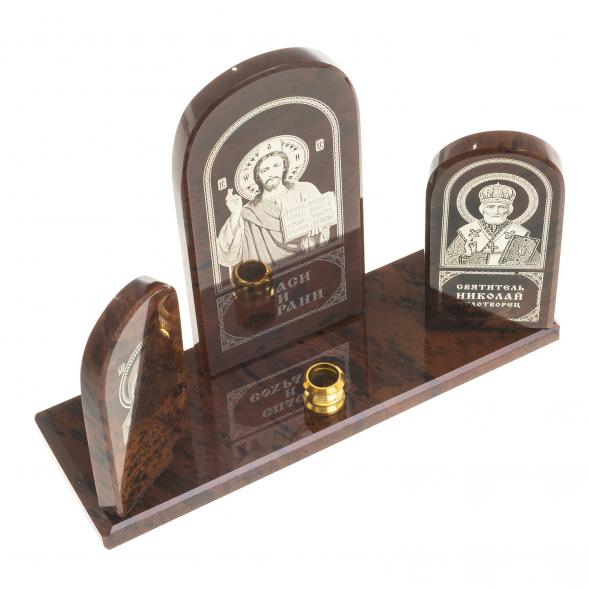 Икона триптих &amp;quot;Спаситель, Казанская, Николай&amp;quot; камень обсидиан 122912