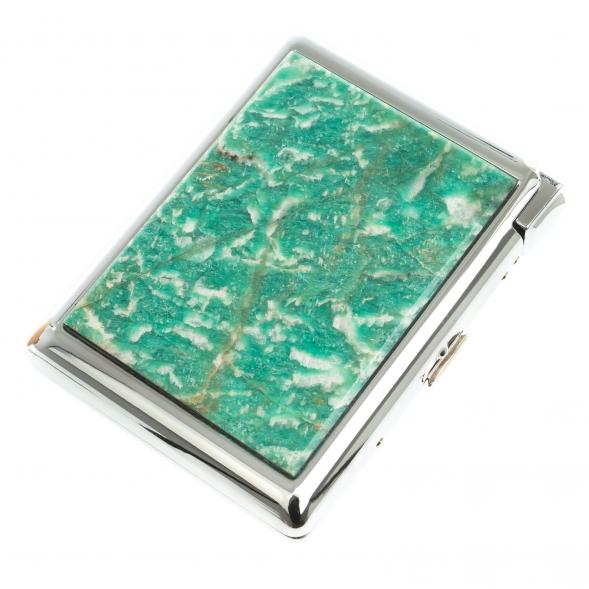 Портсигар на 20 сигарет с зажигалкой камень амазонит 123410