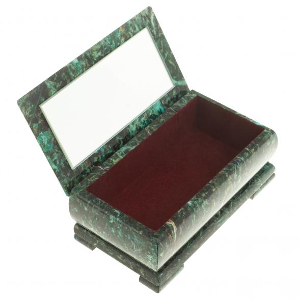 Шкатулка с иллюстрацией &amp;quot;Домик на берегу реки&amp;quot; камень змеевик 17,5х9,5х7,5 см / шкатулка для ювелирных украшений / для хранения бижутерии / для денег