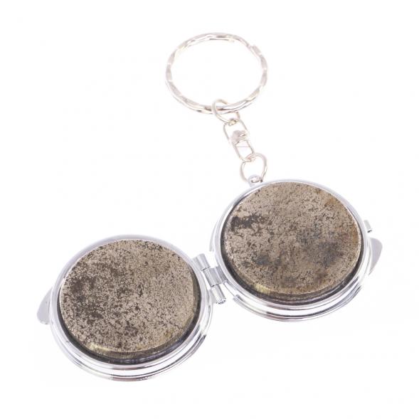 Складное зеркало брелок из камня пирит круглое 126631