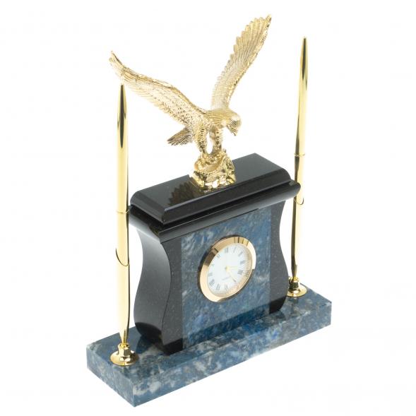 Настольные часы с ручками &amp;quot;Орел&amp;quot; из камня лазурит 128273