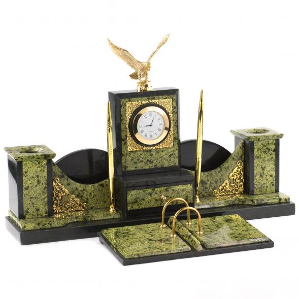 Настольный прибор из камня &amp;quot;Горный Орел&amp;quot; змеевик 120662