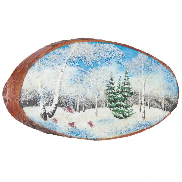Панно на спиле дерева &amp;quot;Зима&amp;quot; горизонтальное 35-40 см 121463
