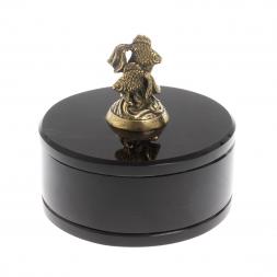 Шкатулка круглая &amp;quot;Две рыбки&amp;quot; из черного обсидиана 7,5х7,5х8 см