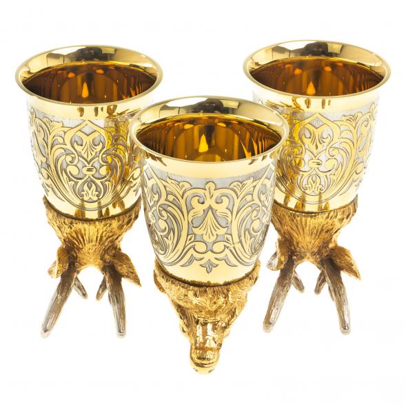 Подарочный набор &amp;quot;Олень&amp;quot; фляжка и 3 стопки перевертыша Златоуст 123684