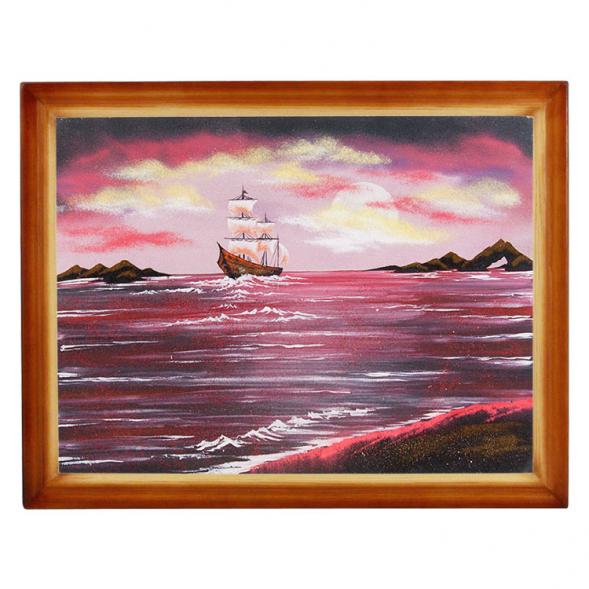 Картина &amp;quot;Рубиновый закат с парусником&amp;quot; багет дерево 36х46 см, каменная крошка 111698