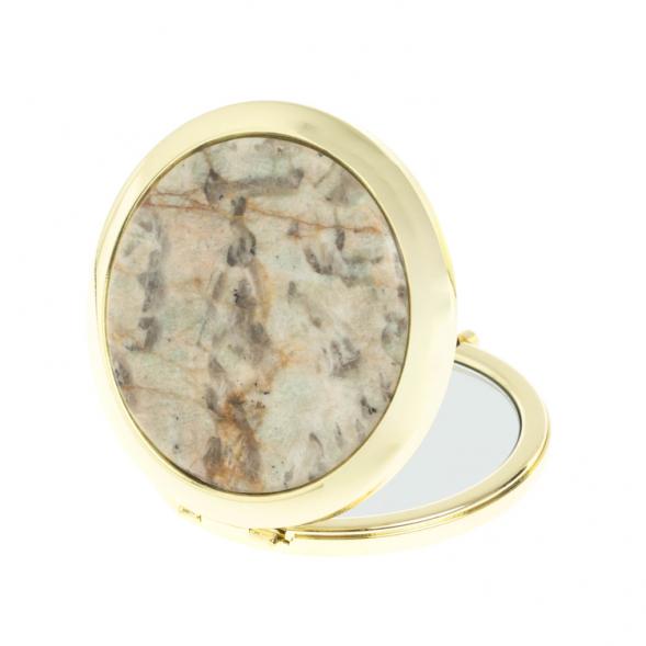 Зеркало карманное круглое из камня амазонит дымчатый кварц цвет золото 127806