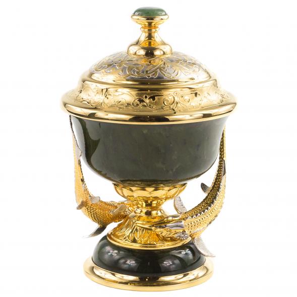 Икорница из нефрита &amp;quot;Две стерлядки&amp;quot; Златоуст 120663