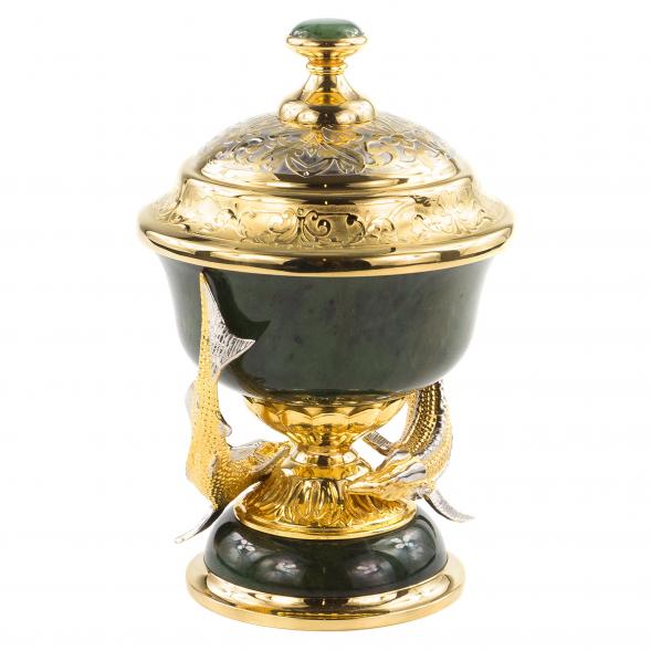 Икорница из нефрита &amp;quot;Две стерлядки&amp;quot; Златоуст 120663