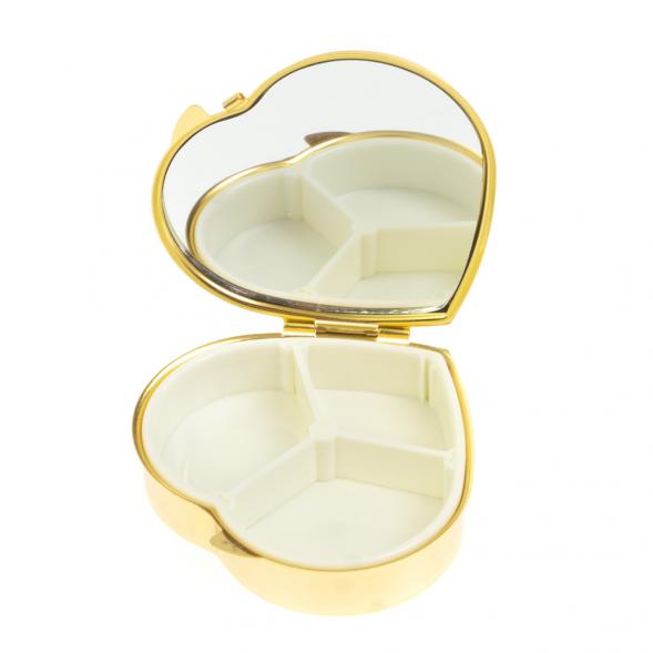 Таблетница &amp;quot;Сердце&amp;quot; с ящерицей на 3 отделения змеевик цвет золото 127011