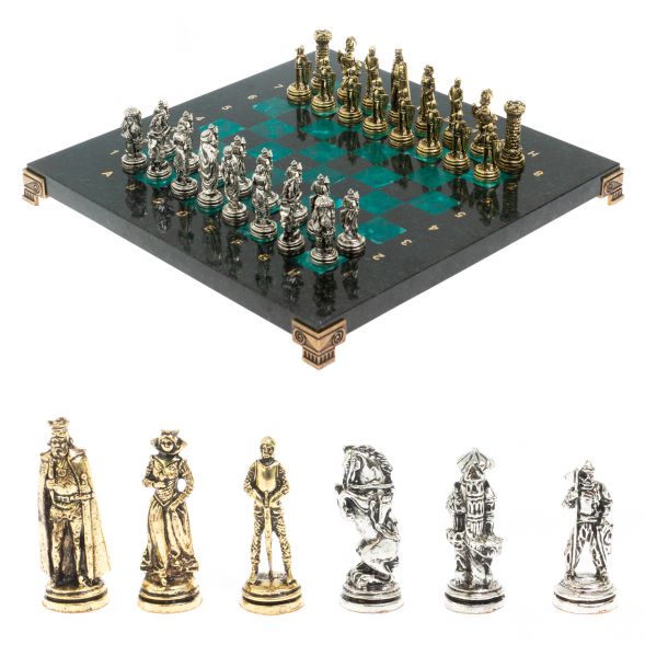 Шахматы подарочные &amp;quot;Рыцари&amp;quot; из змеевика доска 28х28 см 127729