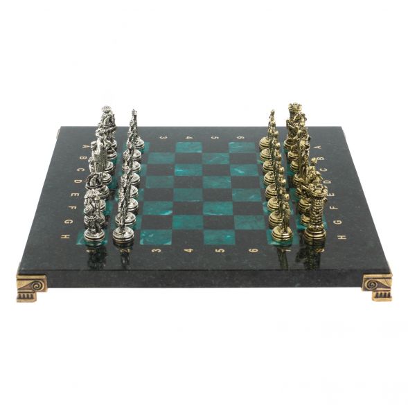 Шахматы подарочные &amp;quot;Рыцари&amp;quot; из змеевика доска 28х28 см 127729
