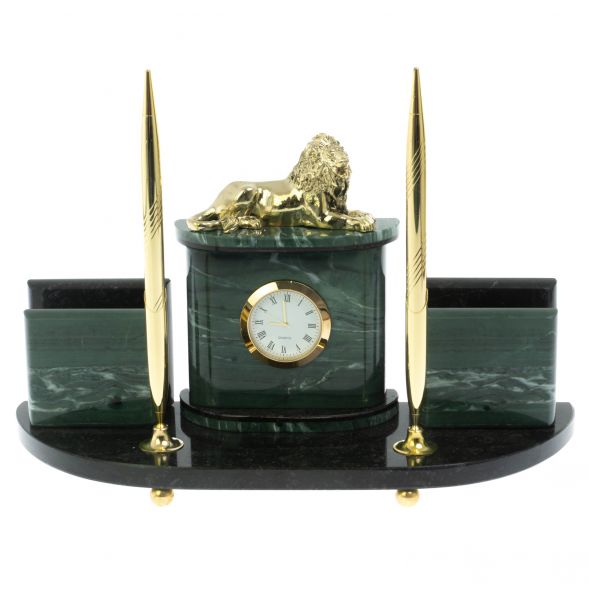 Письменный набор &amp;quot;Лев&amp;quot; из камня офиокальцит 128653