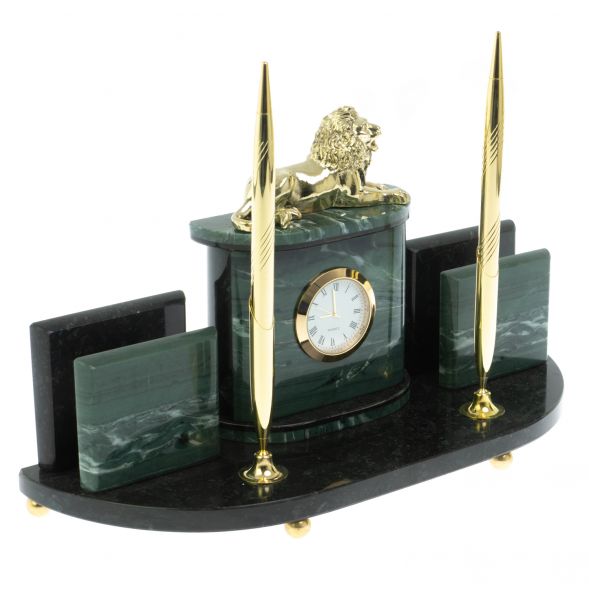 Письменный набор &amp;quot;Лев&amp;quot; из камня офиокальцит 128653