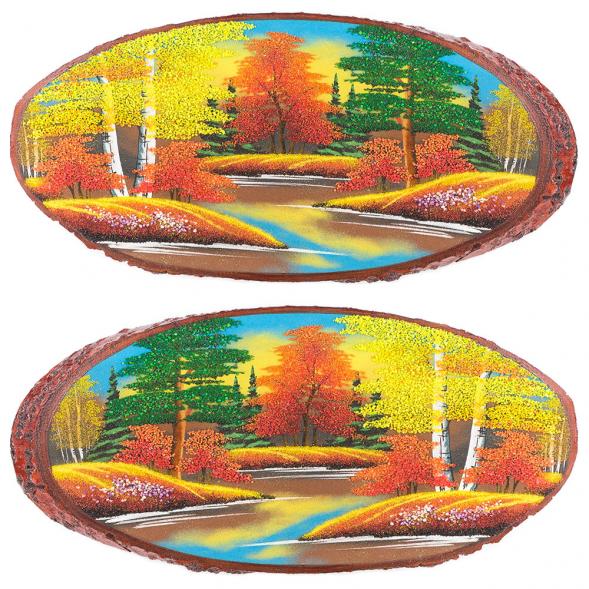 Панно на срезе дерева &amp;quot;Осень&amp;quot; горизонтальное 50-55 см каменная крошка 120053