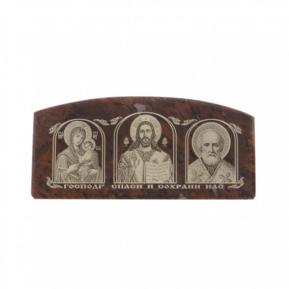 Икона автомобиль из коричневого обсидиана &amp;quot;Спаси и сохрани&amp;quot; 10х4,5 см 129255