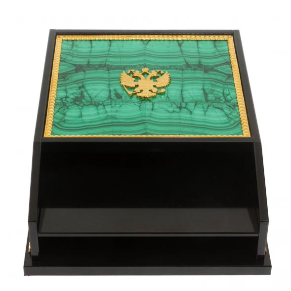 Лоток для бумаг А4 из малахита с гербом РФ двухъярусный 129797