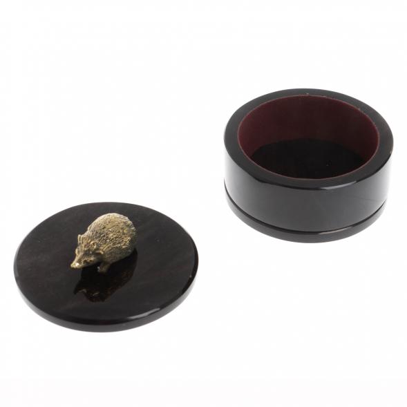 Шкатулка круглая &amp;quot;Ёж&amp;quot; из черного обсидиана 7,5х7,5х8 см 130052