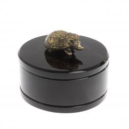 Шкатулка круглая &amp;quot;Ёж&amp;quot; из черного обсидиана 7,5х7,5х8 см