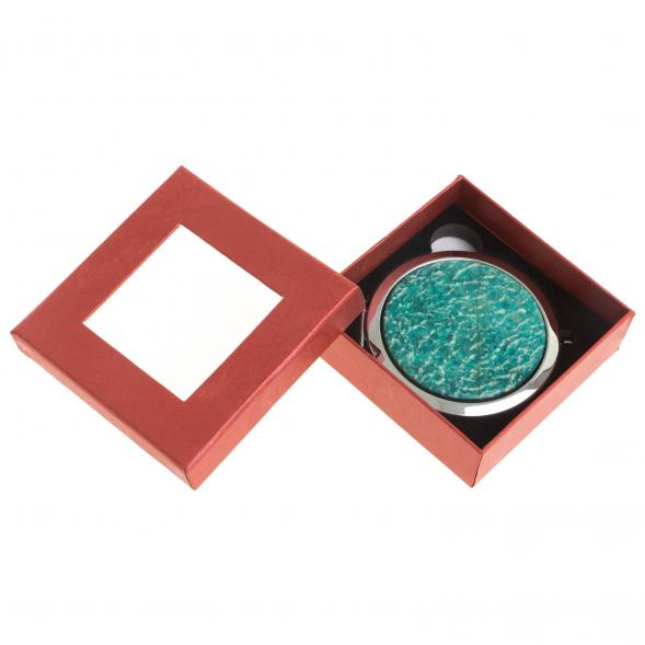 Карманное зеркальце круглое из камня амазонит цвет серебро в подарочной упаковке