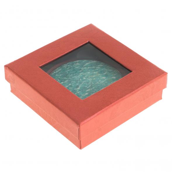 Карманное зеркальце круглое из камня амазонит цвет серебро в подарочной упаковке