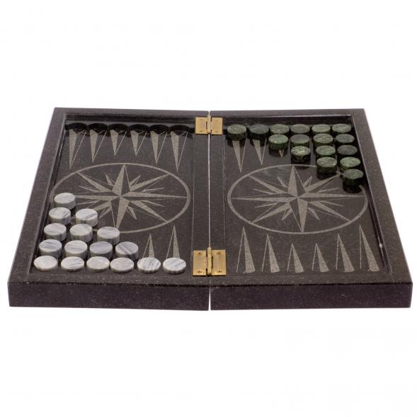 Шахматный набор 3 в 1 мрамор, змеевик с гравировкой 125333