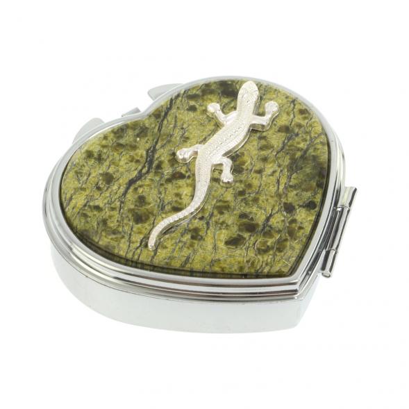 Таблетница &amp;quot;Сердце&amp;quot; с ящерицей на 3 отделения змеевик цвет серебро 127012