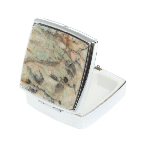 Таблетница на 2 отсека камень амазонит дымчатый кварц цвет серебро 127808