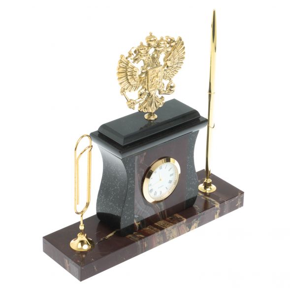 Настольный набор с ручкой и скрепкой &amp;quot;Герб&amp;quot; из яшмы 128275