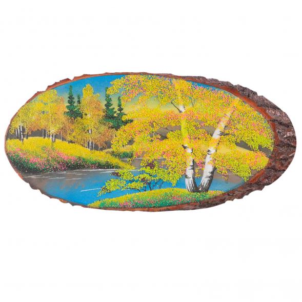 Панно на срезе дерева &amp;quot;Осень&amp;quot; горизонтальное 40-45 см 121466