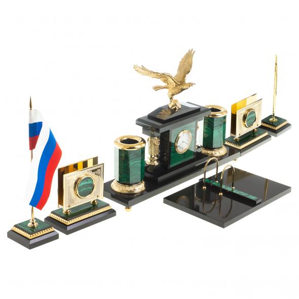 Письменный набор &amp;quot;Парящий орел&amp;quot; из малахита Златоуст 122845