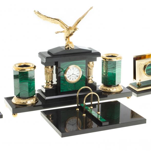 Письменный набор &amp;quot;Парящий орел&amp;quot; из малахита Златоуст 122845