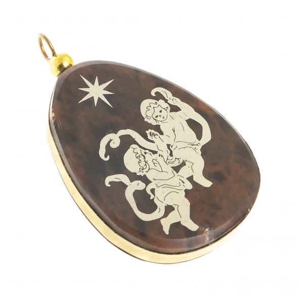 Брелок-кулон знак зодиака &amp;quot;Близнецы&amp;quot; камень обсидиан 123039