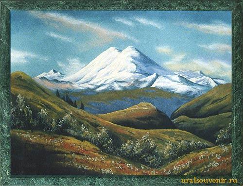Картина "Горный пейзаж" рамка змеевик арт.1516 46х66 см, каменная крошка — 
