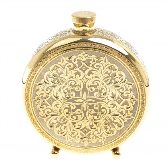 Подарочный набор &amp;quot;Рысь&amp;quot; фляжка с гравюрой и 3 стопки перевертыша 70 мл бронза Златоуст