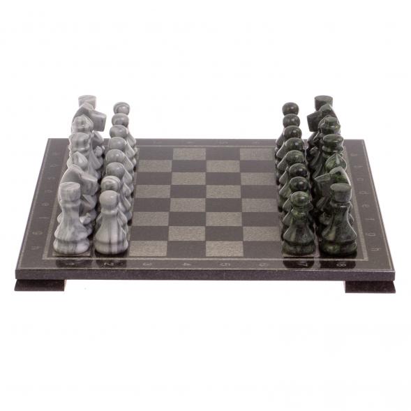 Шахматы с гравировкой &amp;quot;Турнирные&amp;quot; доска 38х38 см серый мрамор, змеевик 125334