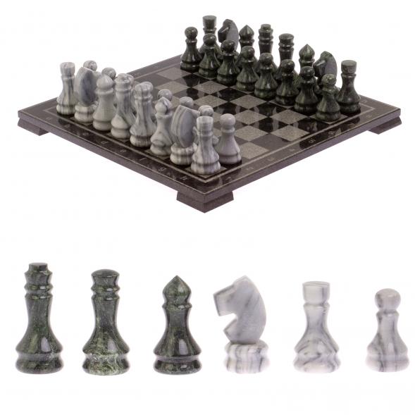 Шахматы с гравировкой &amp;quot;Турнирные&amp;quot; доска 38х38 см серый мрамор, змеевик 125334