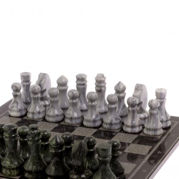 Шахматы с гравировкой &amp;quot;Турнирные&amp;quot; доска 38х38 см серый мрамор, змеевик 125334