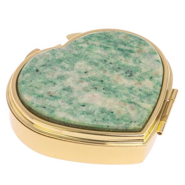 Таблетница &amp;quot;Сердце&amp;quot; на 3 отделения камень лиственит цвет золото 125965