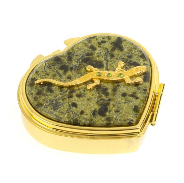 Таблетница &amp;quot;Сердце&amp;quot; ящерица со стразами на 3 отделения змеевик цвет золото 127013